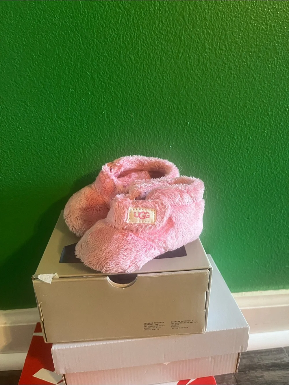 UGG Kids Pink Plush Bootie Slippers